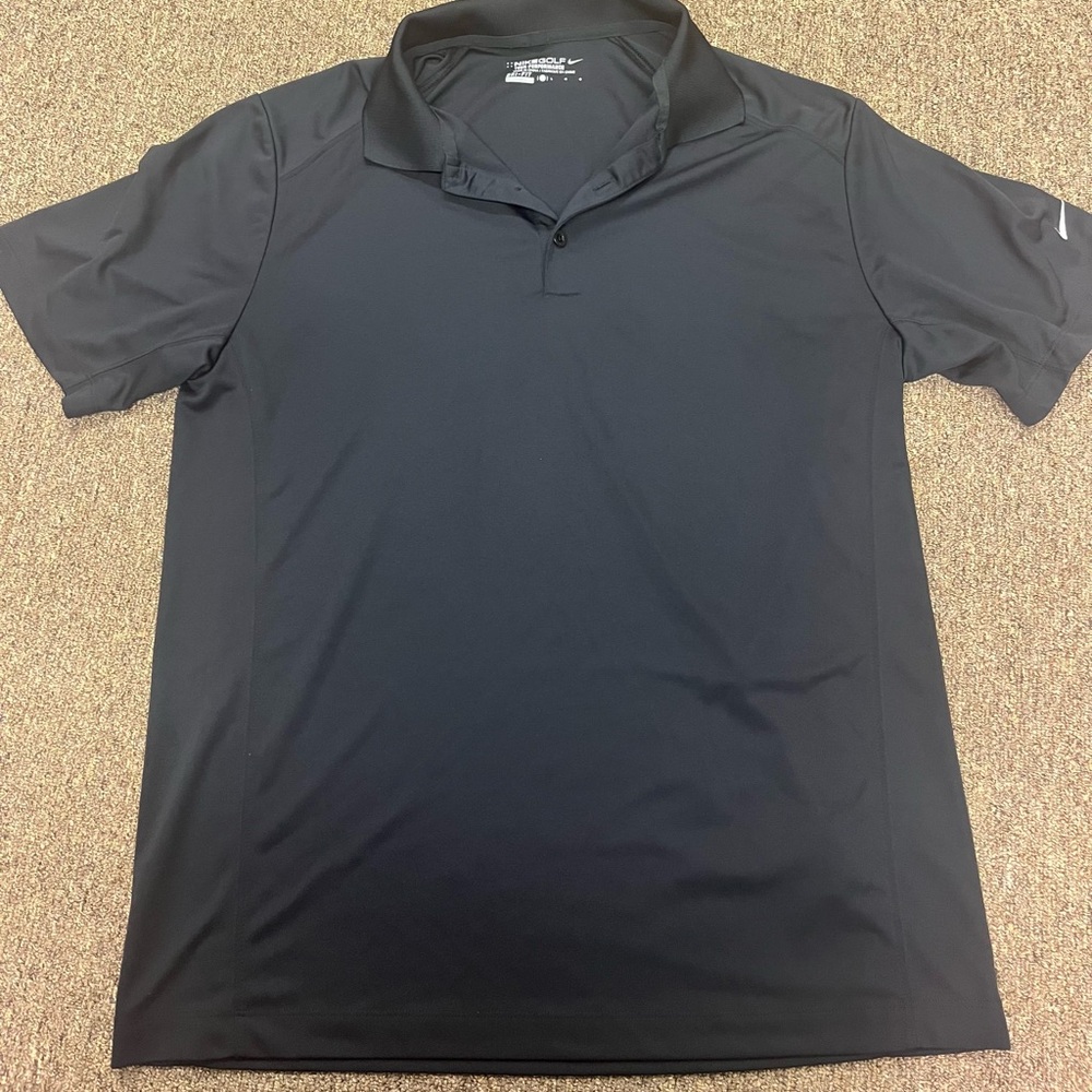 Nike Golf Mens Dri Fit Polo Shirt Large Black with White Swoosh Embroidered